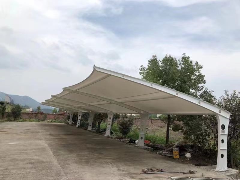 兰溪市小区改造停车棚工程,膜结构非机动车棚定制厂家-2